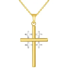 14k Two-Tone Gold Religious Crusaders Jerusalem Latin Plain Cross Pendant Necklace 14k Two-Tone Gold Religious Crusaders Jerusalem Latin Plain Cross Pendant Necklace