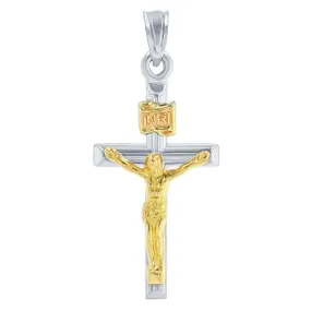 14K White Gold INRI Latin Cross Two Tone Crucifix Pendant 31mm x 15mm 14K White Gold INRI Latin Cross Two Tone Crucifix Pendant 31mm x 15mm