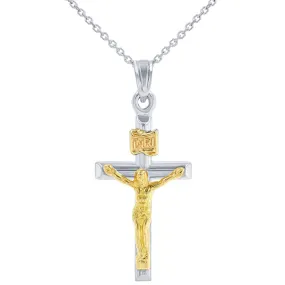 14k White Gold Latin INRI Cross Two Tone Crucifix Pendant Necklace 14k White Gold Latin INRI Cross Two Tone Crucifix Pendant Necklace