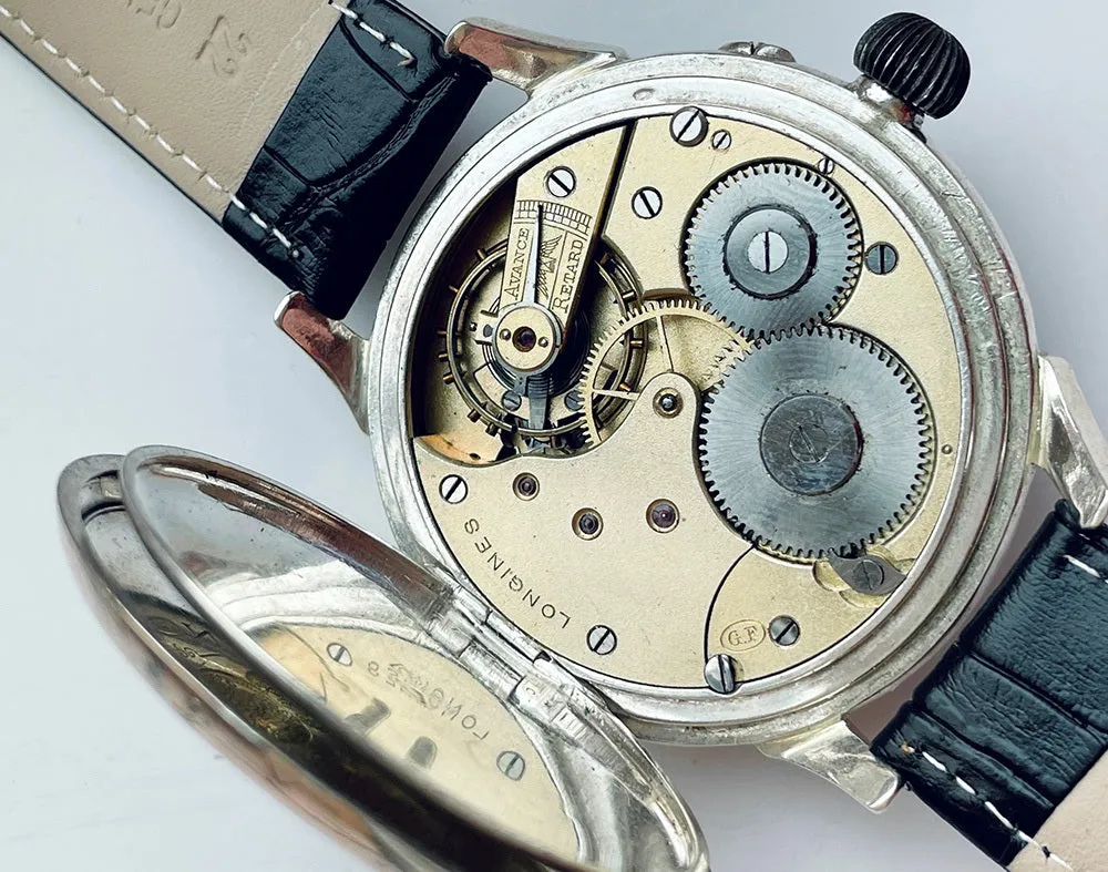 1889 Longines Pocket Watch Movement & Solid Silver Case Custom Wristwatch Pilot Dial