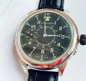 1889 Longines Pocket Watch Movement & Solid Silver Case Custom Wristwatch Pilot Dial 1889 Longines Pocket Watch Movement & Solid Silver Case Custom Wristwatch Pilot Dial