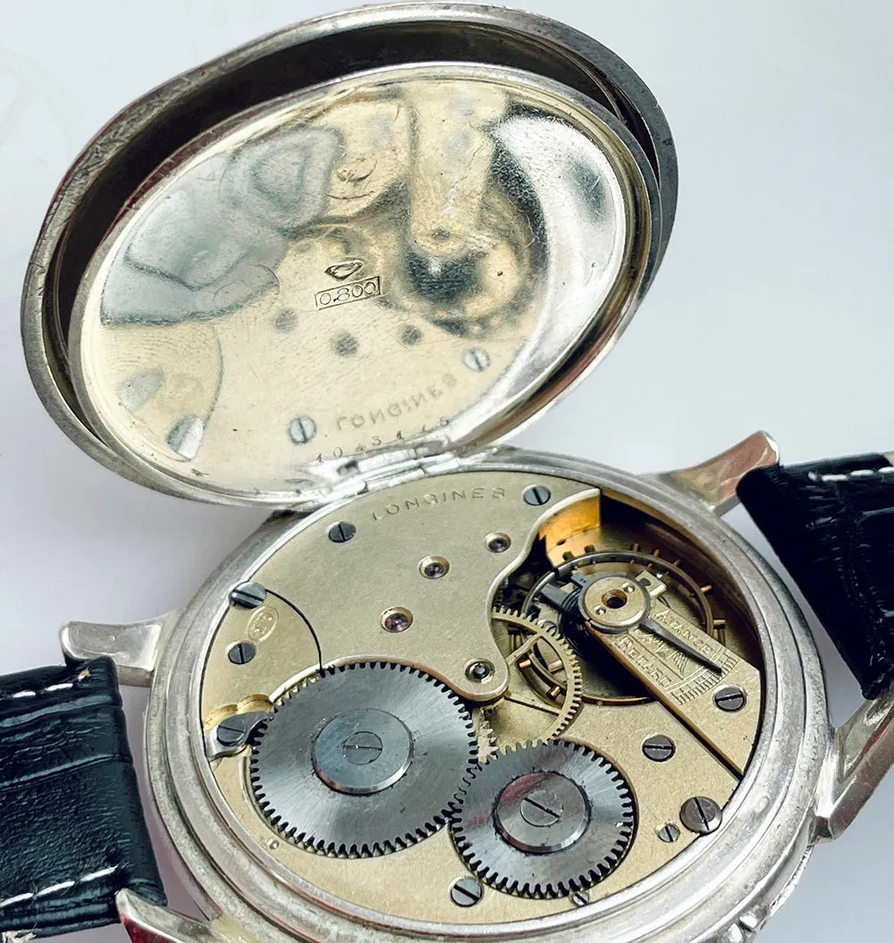 1889 Longines Pocket Watch Movement & Solid Silver Case Custom Wristwatch Pilot Dial