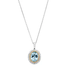 18ct White Gold & Yellow Gold Aquamarine & Diamond Halo Pendant 18ct White Gold & Yellow Gold Aquamarine & Diamond Halo Pendant