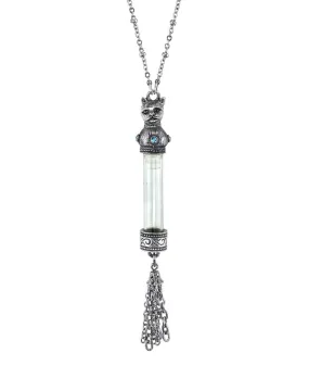 1928 Jewelry Antiqued Cat Light Blue Crystal Vial Glass Tassel Necklace 30" 1928 Jewelry Antiqued Cat Light Blue Crystal Vial Glass Tassel Necklace 30"