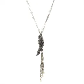 1928 Jewelry® Pewter Parrot With Silver Tone Pearl Chain And Tassel Necklace 16" Adj. 1928 Jewelry® Pewter Parrot With Silver Tone Pearl Chain And Tassel Necklace 16" Adj.