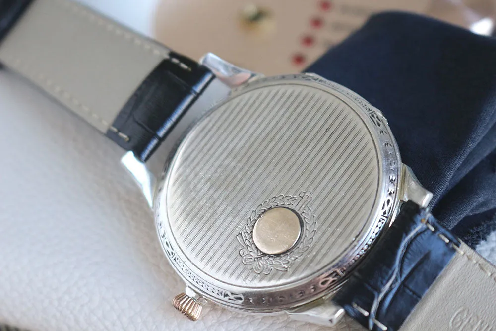 1932 Custom Wristwatch Using Omega Pocket Watch Movement Pure Silver Case Freemason Dial