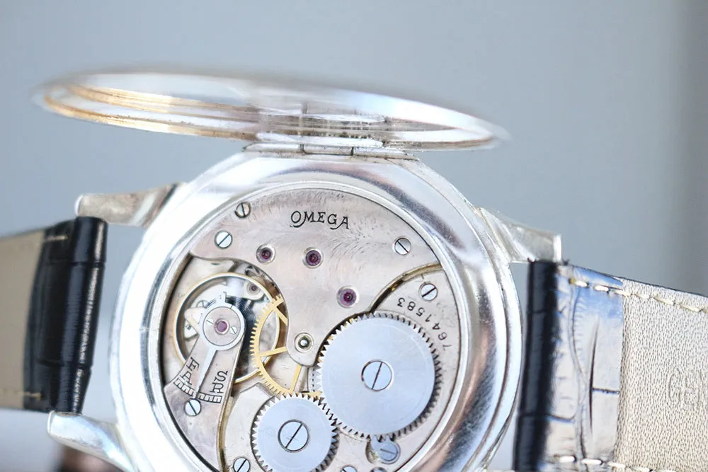 1932 Custom Wristwatch Using Omega Pocket Watch Movement Pure Silver Case Freemason Dial
