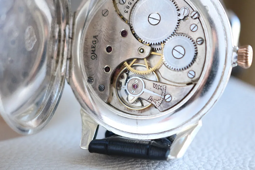 1932 Custom Wristwatch Using Omega Pocket Watch Movement Pure Silver Case Freemason Dial