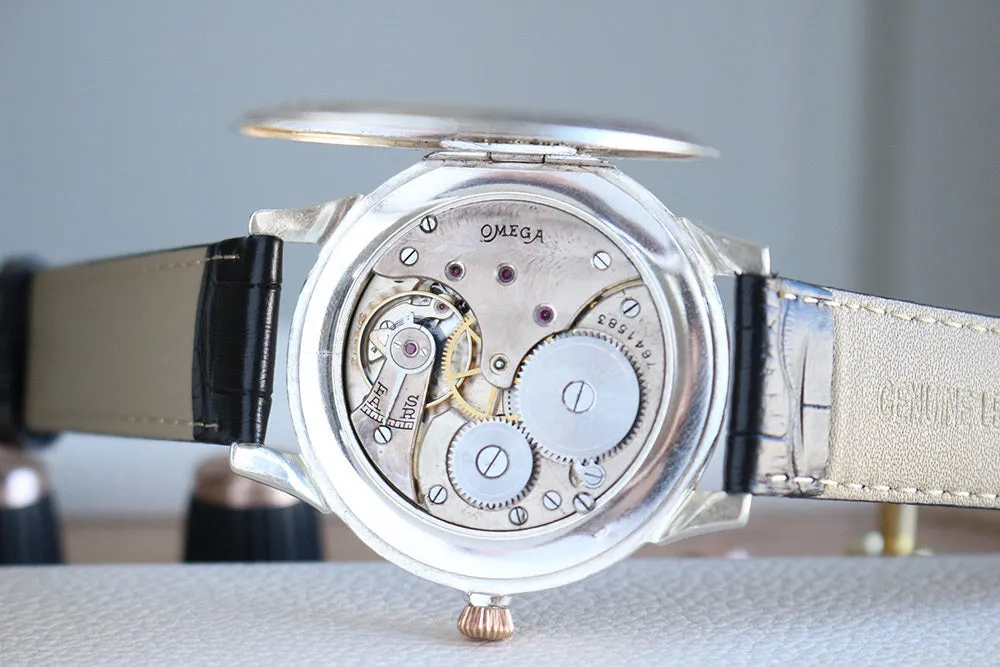1932 Custom Wristwatch Using Omega Pocket Watch Movement Pure Silver Case Freemason Dial
