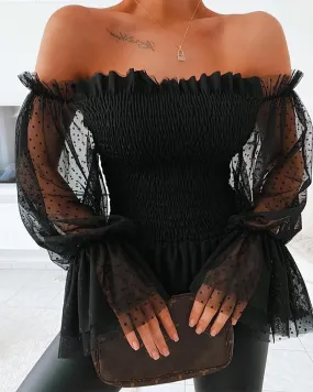 2021 New!!! Women's Off Shoulder Blouse Mesh Flare Sleeve Sizes S - 2XL 2021 New!!! Women's Off Shoulder Blouse Mesh Flare Sleeve Sizes S - 2XL