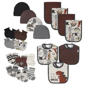 21-Piece Baby Boys Dino Terry Bib, Burpcloth, Mittens, Cap and Bootie Sock Set 21-Piece Baby Boys Dino Terry Bib, Burpcloth, Mittens, Cap and Bootie Sock Set