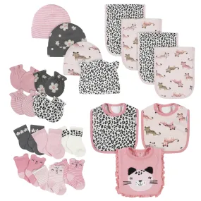 21-Piece Baby Girls Leopard Terry Bib, Burpcloth, Mittens, Cap and Bootie Sock Set 21-Piece Baby Girls Leopard Terry Bib, Burpcloth, Mittens, Cap and Bootie Sock Set