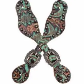3D Brown and Turquoise Embossed Spur Straps 3D Brown and Turquoise Embossed Spur Straps