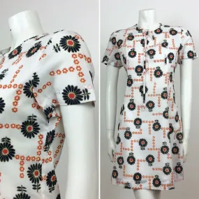 60s VINTAGE WHITE BLACK RED FLORAL FLOWER DAISY PATTERN DRESS 14 60s VINTAGE WHITE BLACK RED FLORAL FLOWER DAISY PATTERN DRESS 14