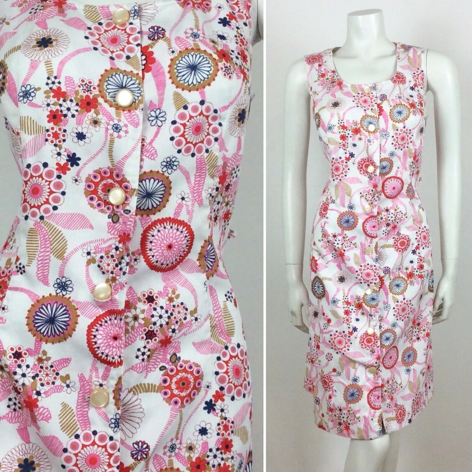 60S VINTAGE WHITE PINK PURPLE FLORAL MIDI DRESS 10