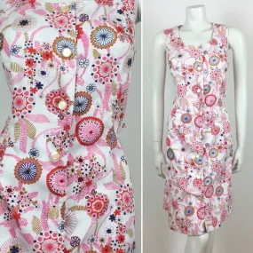60S VINTAGE WHITE PINK PURPLE FLORAL MIDI DRESS 10 60S VINTAGE WHITE PINK PURPLE FLORAL MIDI DRESS 10