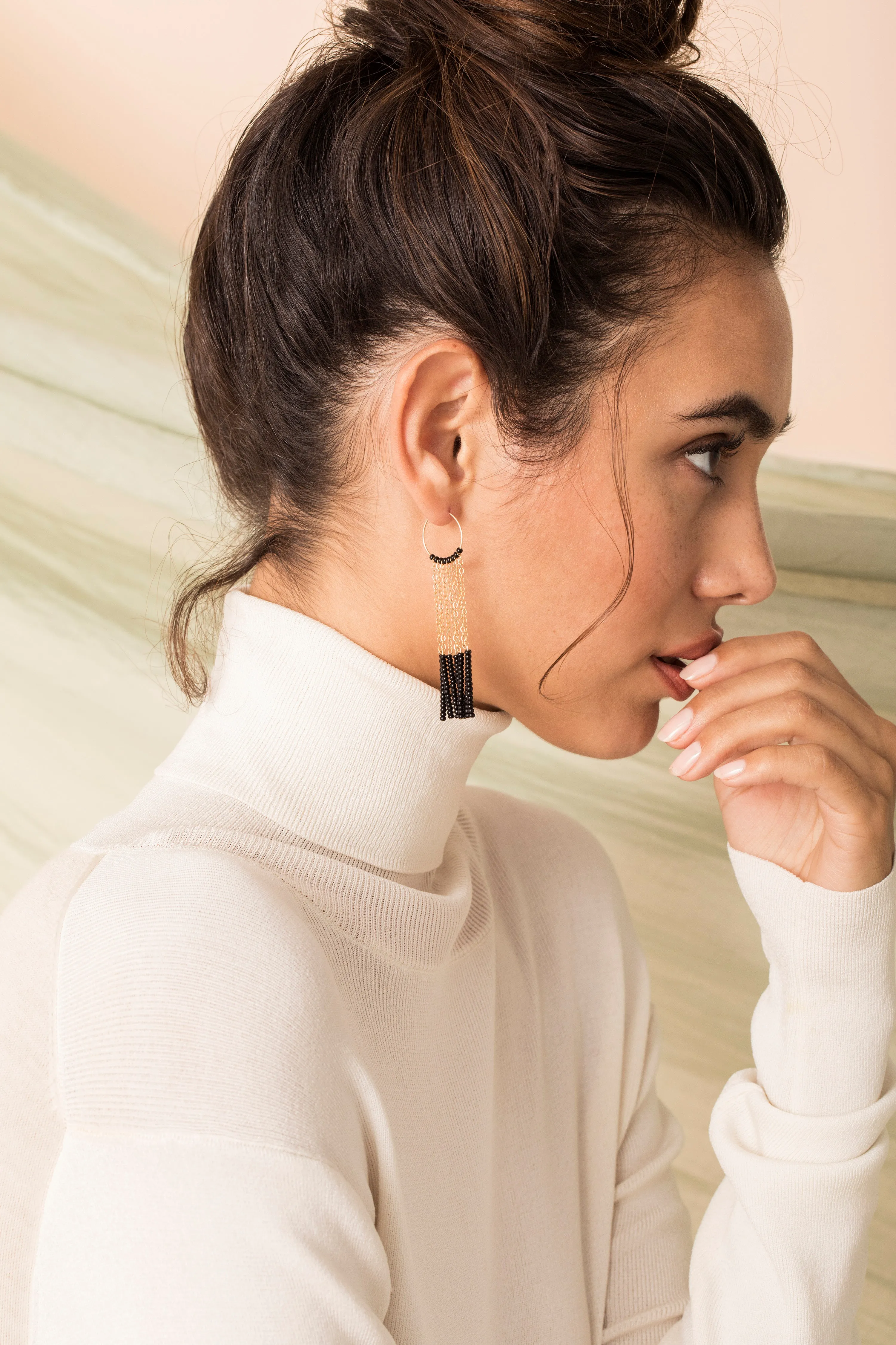 7 Tassel XS Hoop Earrings - BLACK/GOLD