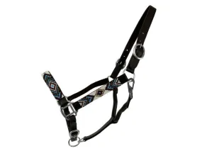 Adjustable Leather Halter W/ Beaded Overlay ~ Teal Adjustable Leather Halter W/ Beaded Overlay ~ Teal