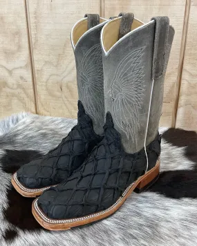 Anderson Bean Women's Black Matte Big Bass (Arapaima) & Stone Waxy Kudu Square Toe Cowgirl Boots 333579 Anderson Bean Women's Black Matte Big Bass (Arapaima) & Stone Waxy Kudu Square Toe Cowgirl Boots 333579