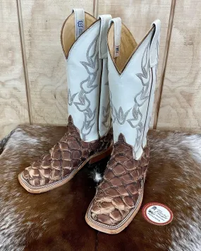 Anderson Bean Women's Brown Big Bass (Arapaima) & Bone Deerskin Cowgirl Boots 333578 Anderson Bean Women's Brown Big Bass (Arapaima) & Bone Deerskin Cowgirl Boots 333578