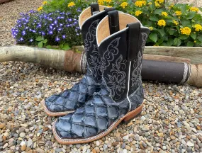 Anderson Bean Women's Navy Big Bass Arapaima & Carbon Blue Milan Square Toe Cowgirl Boots 335358 Anderson Bean Women's Navy Big Bass Arapaima & Carbon Blue Milan Square Toe Cowgirl Boots 335358