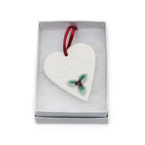 Angel Ceramics Matt Heart with Hand-Painted Holly Hanging Decoration Angel Ceramics Matt Heart with Hand-Painted Holly Hanging Decoration