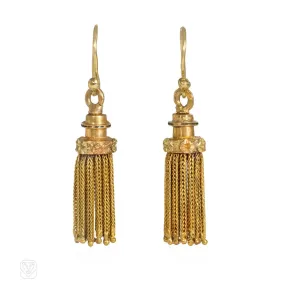 Antique French gold foxtail chain tassel earrings Antique French gold foxtail chain tassel earrings