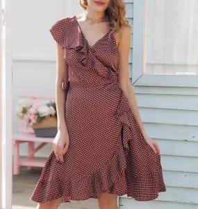 Asymmetric Strap Ruffle Satin Summer Wrap Dress Asymmetric Strap Ruffle Satin Summer Wrap Dress