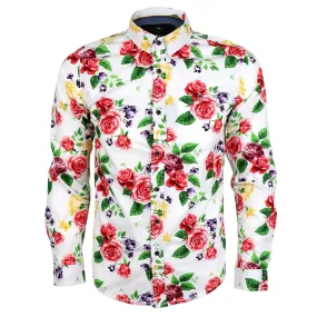 Baijieli Floral Sunflower Long Sleeve Slim Fit Button Up-Brown Baijieli Floral Sunflower Long Sleeve Slim Fit Button Up-Brown