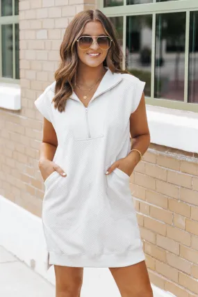 Beige Half Zip Textured Mini Dress Beige Half Zip Textured Mini Dress