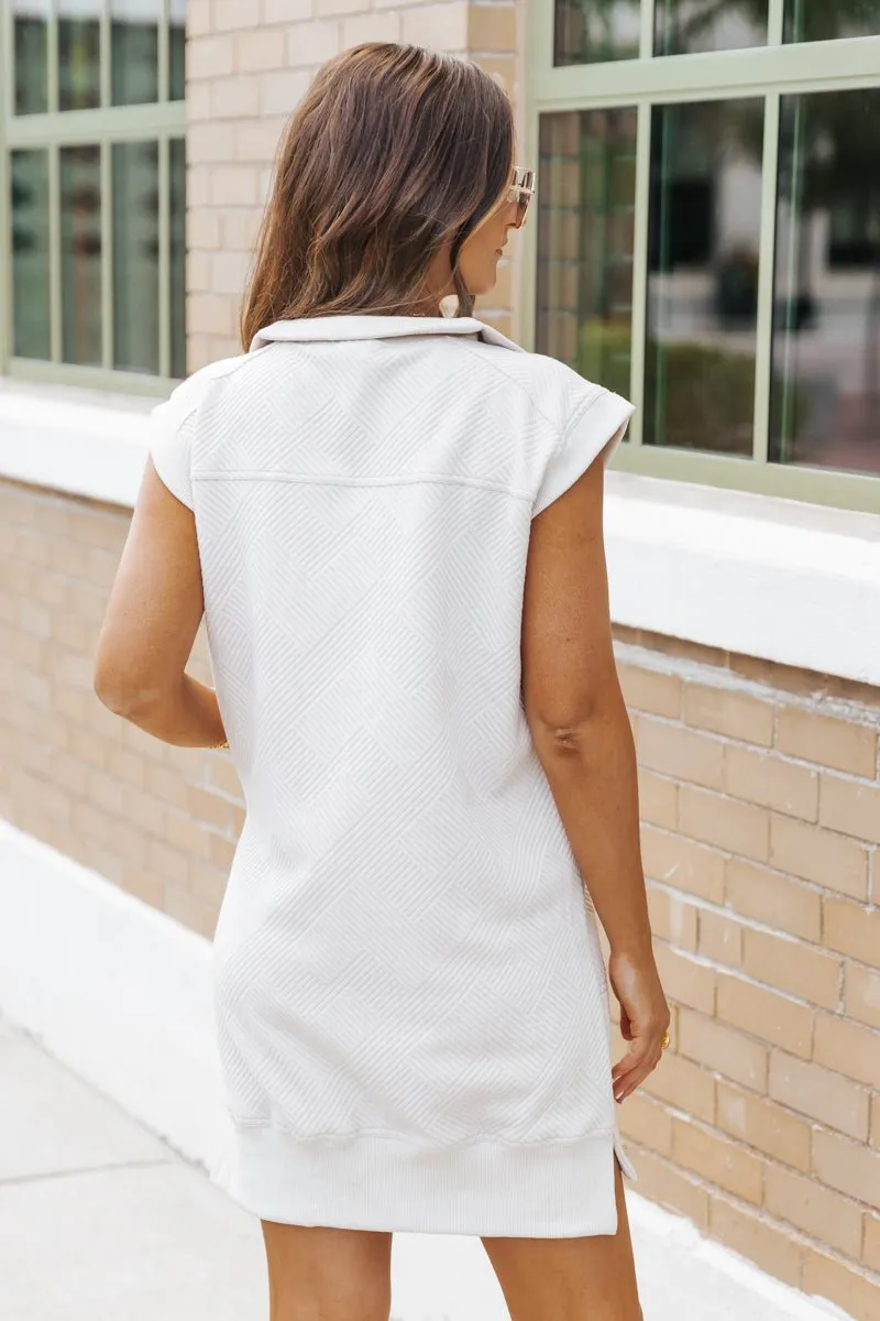 Beige Half Zip Textured Mini Dress