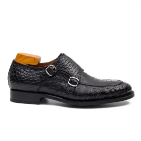 Black crocodile double monk strap shoes Black crocodile double monk strap shoes