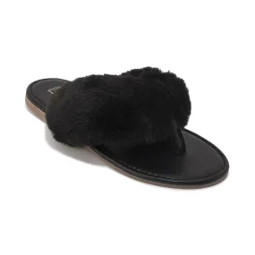 Black Fur Flat Toe Thong Sandal Black Fur Flat Toe Thong Sandal