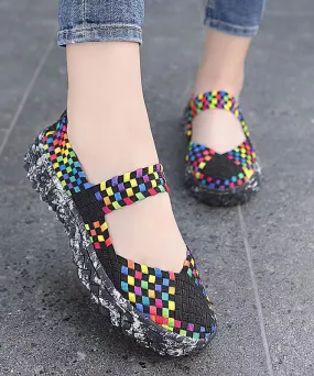 Black Knit Fabric Comfortable Splicing Flat Feet Shoes Black Knit Fabric Comfortable Splicing Flat Feet Shoes