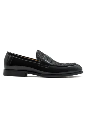 BLACK PATENT LEATHER PENNY LOAFER WITH GLITTER BLACK PATENT LEATHER PENNY LOAFER WITH GLITTER