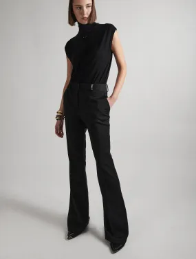 Black stretch wool gabardine bootleg-cut trousers Black stretch wool gabardine bootleg-cut trousers