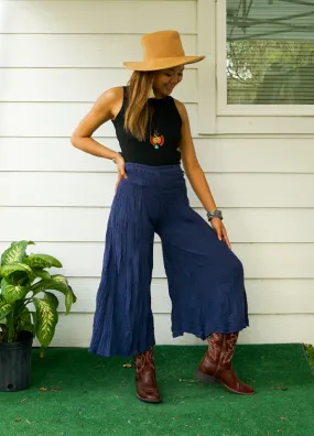 Blue Double Gauze Wide Legs Palazzo Pants Blue Double Gauze Wide Legs Palazzo Pants
