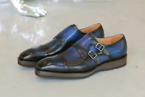 Calfskin Double Monkstrap Shoe Blue Calfskin Double Monkstrap Shoe Blue
