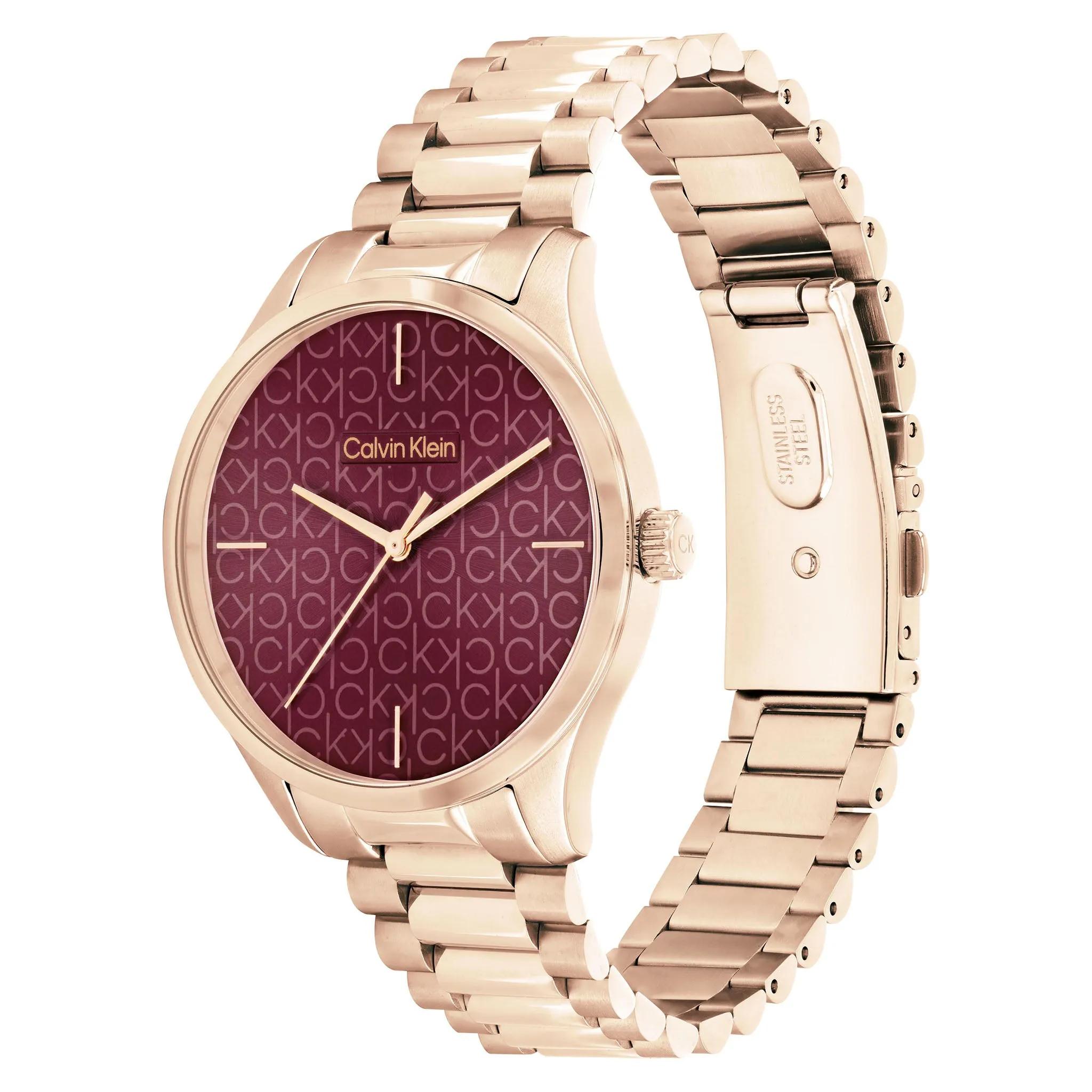 Calvin Klein Carnation Gold Steel Burgundy Dial Unisex Watch - 25200169