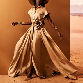 Camel Shirt-Dress With Casual Chic Camel Shirt-Dress With Casual Chic