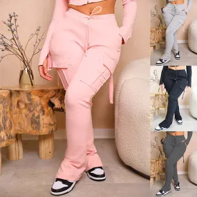 Cargo Pants With Pockets High Waist Drawstring Wide Leg Straight Trousers For Women Overalls Cargo Pants With Pockets High Waist Drawstring Wide Leg Straight Trousers For Women Overalls