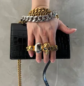 Chain Jewelled Knuckle Satchel Mini, Croc Black Chain Jewelled Knuckle Satchel Mini, Croc Black