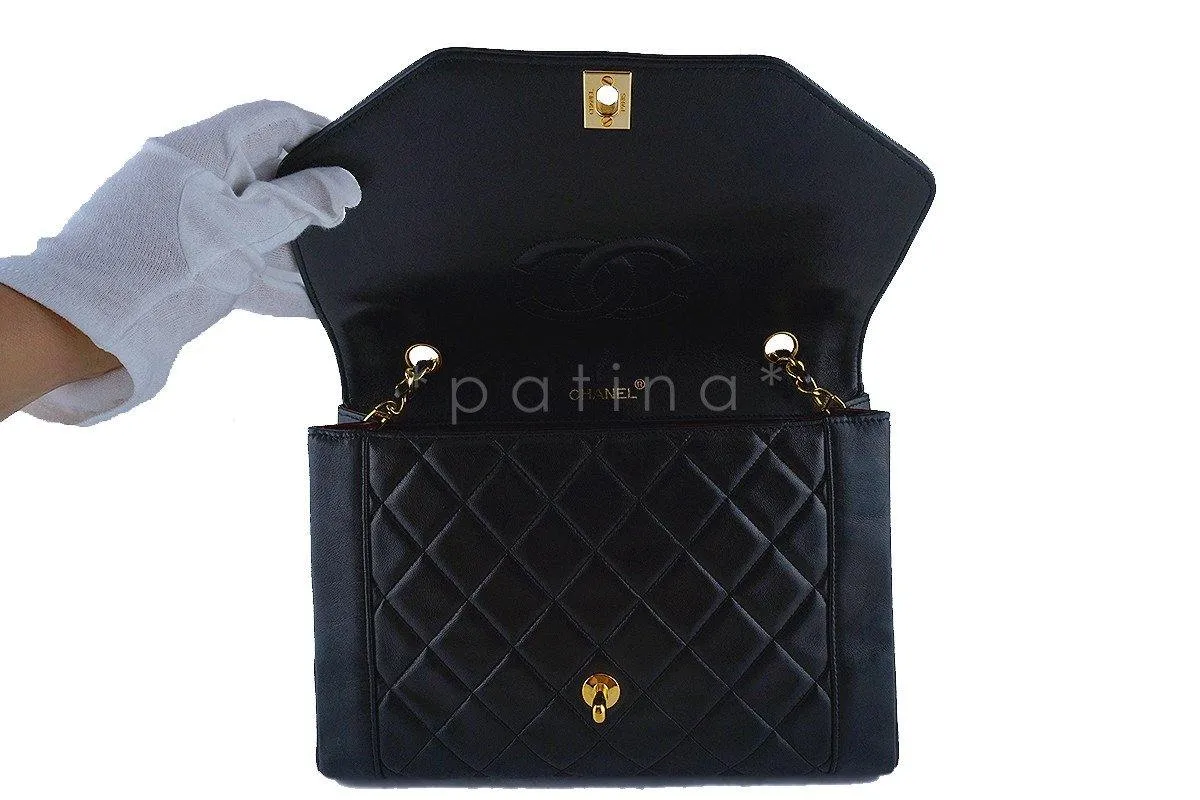 Chanel 11in. Black Vintage Quilted Classic Angled "Diana" Flap Bag
