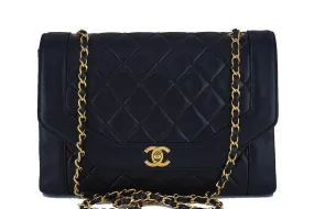 Chanel 11in. Black Vintage Quilted Classic Angled "Diana" Flap Bag Chanel 11in. Black Vintage Quilted Classic Angled "Diana" Flap Bag