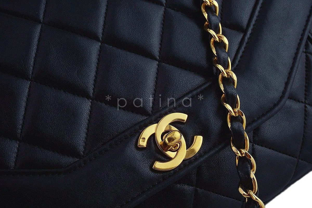Chanel 11in. Black Vintage Quilted Classic Angled "Diana" Flap Bag