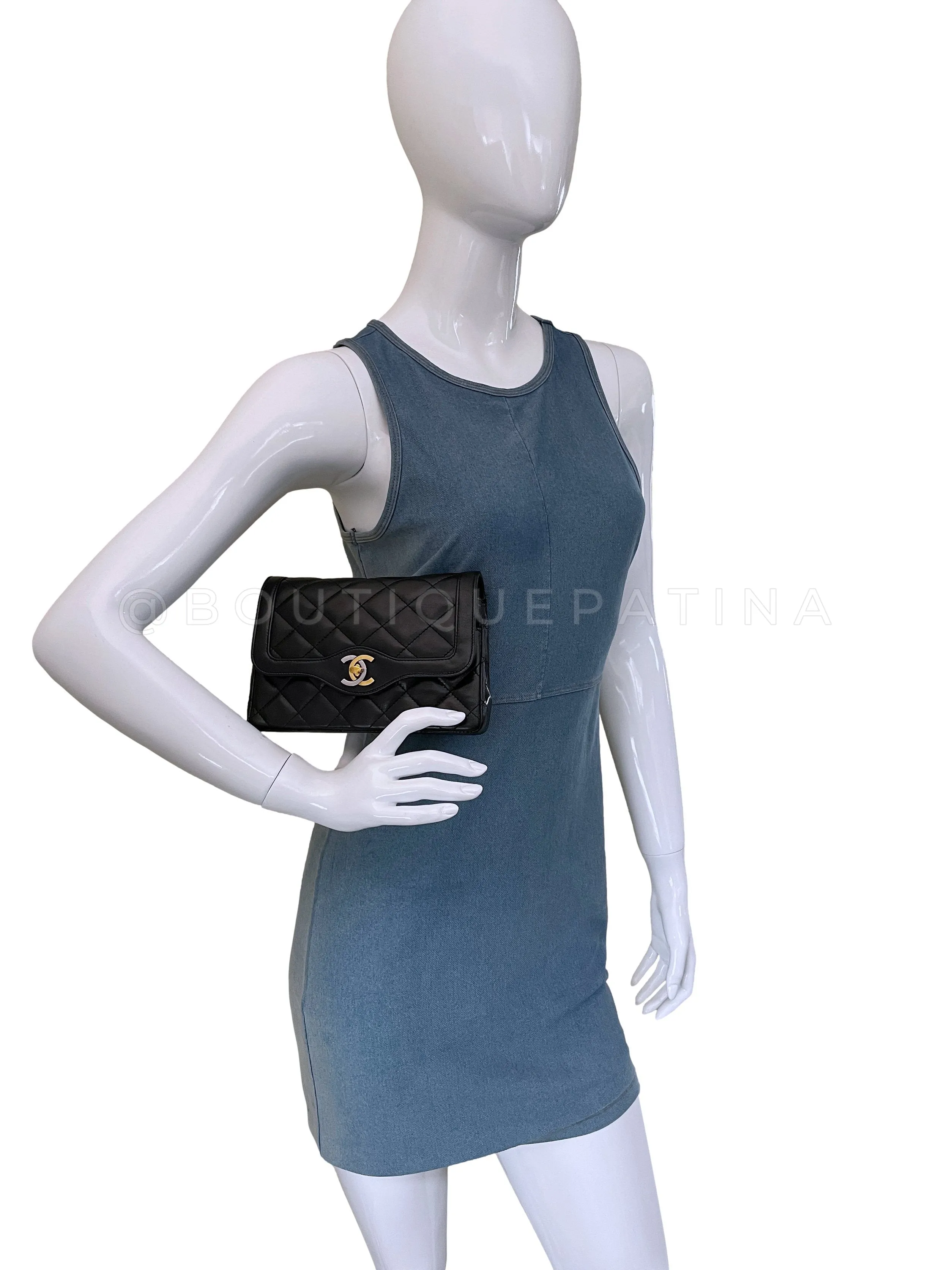 Chanel 1988 Black Two-Tone MiniQuilted Flap Bag 24k GHW Convertible Lambskin