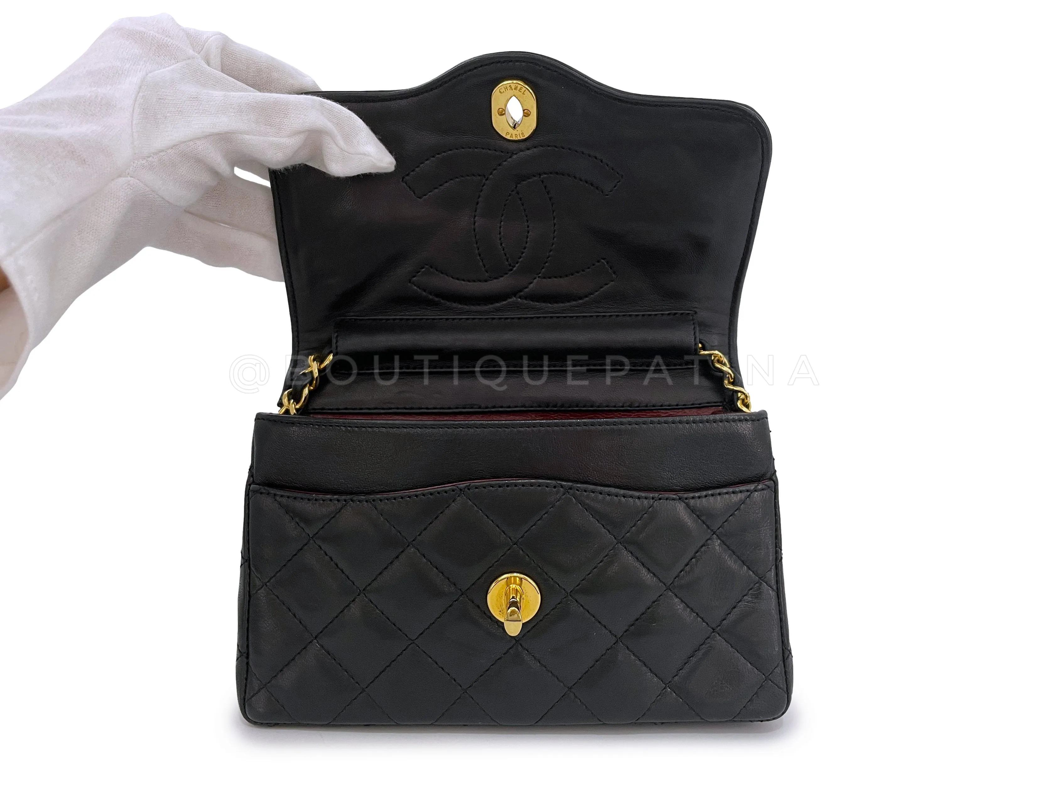 Chanel 1988 Black Two-Tone MiniQuilted Flap Bag 24k GHW Convertible Lambskin