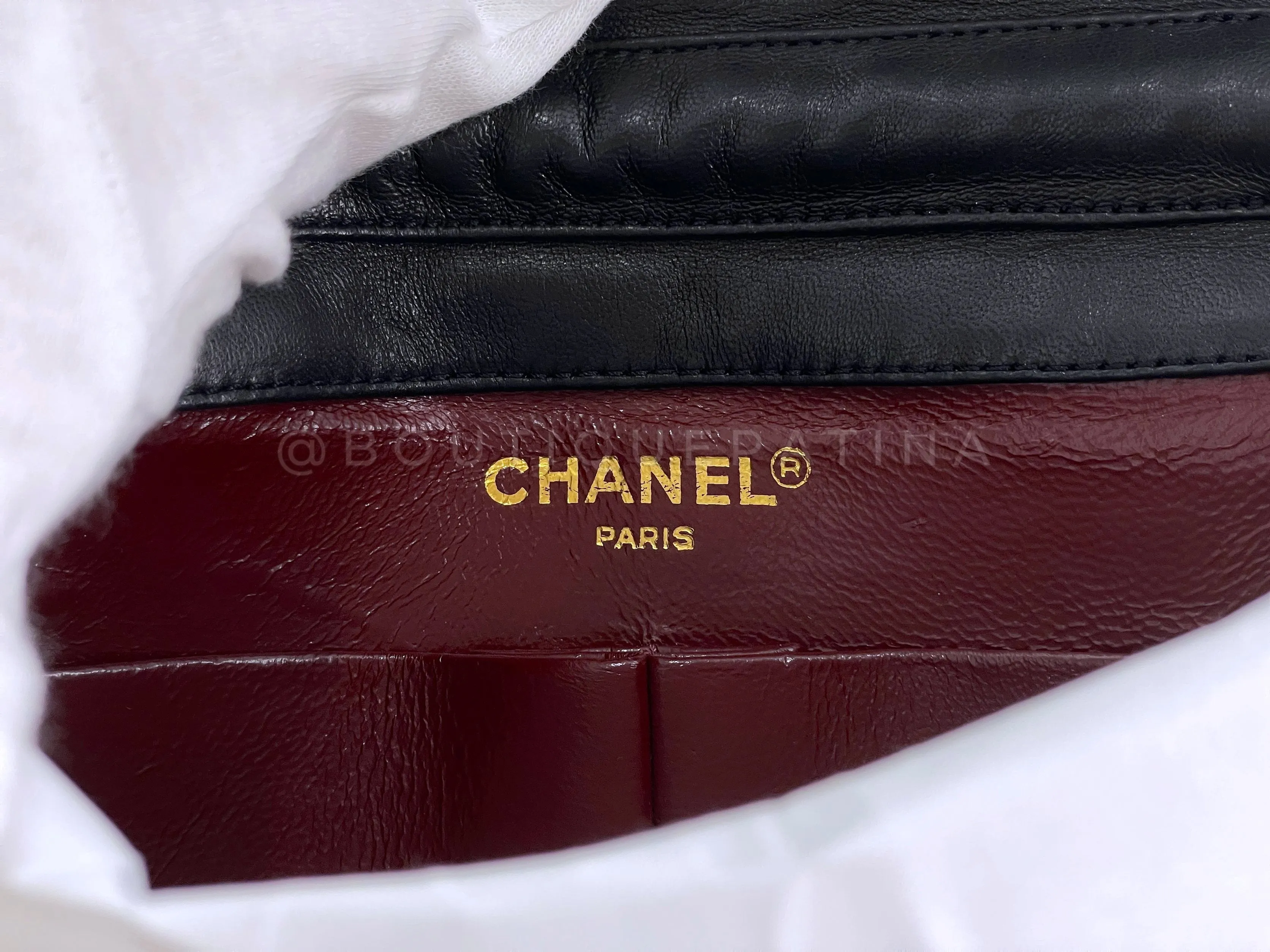 Chanel 1988 Black Two-Tone MiniQuilted Flap Bag 24k GHW Convertible Lambskin