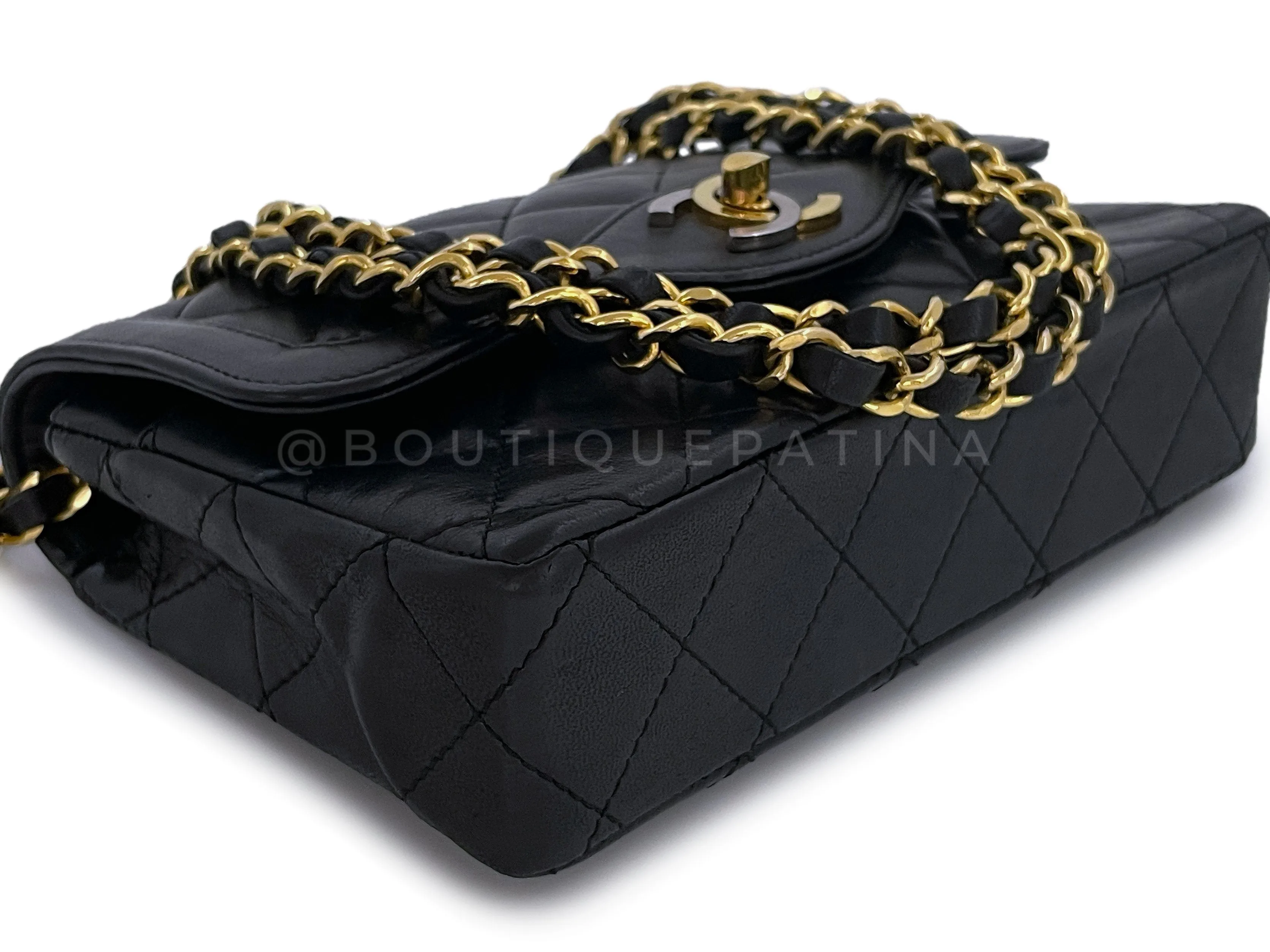 Chanel 1988 Black Two-Tone MiniQuilted Flap Bag 24k GHW Convertible Lambskin