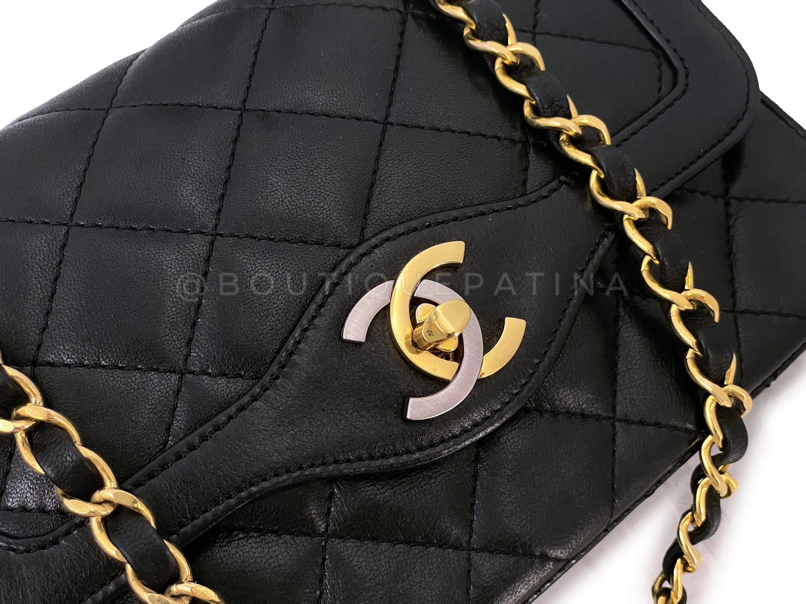 Chanel 1988 Black Two-Tone MiniQuilted Flap Bag 24k GHW Convertible Lambskin